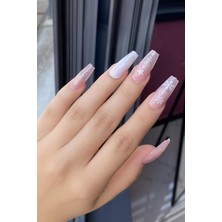 Efna Store Pembe Renk 12'li Takma Takma Tırnak (Yapıştırıcılı)