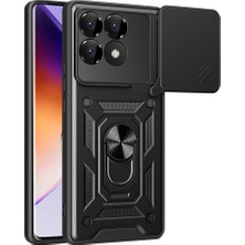 Prolysus Xiaomi Poco F6 Pro Kılıf Manyetik Standlı Kamera Korumalı Yüzüklü Zırh Tank Kılıf Koruyucu Kapak