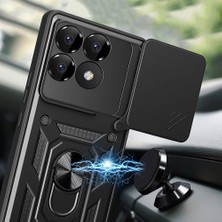 Prolysus Xiaomi Poco F6 Pro Kılıf Manyetik Standlı Kamera Korumalı Yüzüklü Zırh Tank Kılıf Koruyucu Kapak