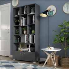 Demonte Home Mobilya Penguendh 2 Kapaklı 11 Raflı Kitaplık Antrasit
