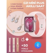 Arell Teknoloji Leerfeı G-21 Mini Plus Full Set Kadın Akıllı Saati 4 Kordon + Bileklik Kolye Küpe Hediyeli