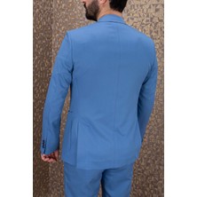 Erkek Slim Fit Mono Yaka Yarım Astar Açık Petrol Takım Elbise