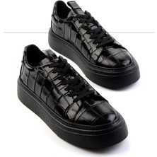 Bambi Siyah Kroko Hakiki Deri Erkek Sneaker E01589214311