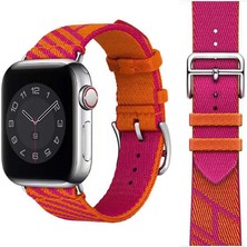 AktarMobile Apple Watch 10 / 11 42 mm Uyumlu Hermes Hasır Kumaş Kordon Renkli Özgün Tasarım Kayış