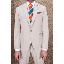 Paco Romano Erkek Slim Fit Mono Yaka Yarım Astar Bej Takım Elbise