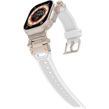 AktarMobile Apple Watch 10 / 11 46 mm Uyumlu Metal Aksamlı Silikon Kordon Premium Kayış