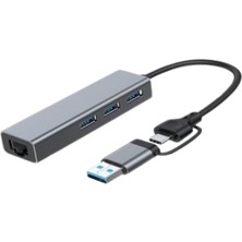 Speed Sp UET01 10/100/1000MBPS USB / Type-C 3 Port USB 3.0 Çoklayıcı Gıgabıt Ethernet Dönüştürücü
