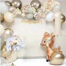 Düvenci Ticaret Fil Ceylan Folyo Balonlu Retro Krem Renk Balon Seti Doğum Günü Parti Seti Süsü