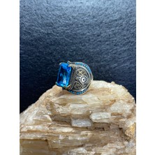 Doğal Aquamarine Taşlı Gümüş Yüzük - 925 Ayar Özel Tasarım