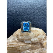 Doğal Aquamarine Taşlı Gümüş Yüzük - 925 Ayar Özel Tasarım