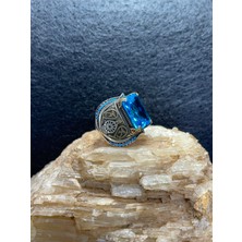 Doğal Aquamarine Taşlı Gümüş Yüzük - 925 Ayar Özel Tasarım