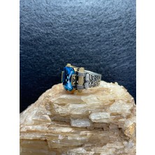 Doğal Aquamarine Taşlı Gümüş Yüzük - 925 Ayar Özel Tasarım