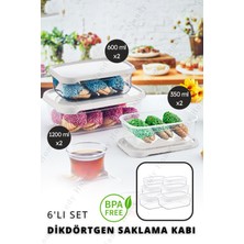 Nandy Home 6'lı Set Embox Dikdörtgen Erzak, Gıda Saklama Kabı Beyaz