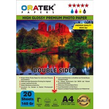 Oratek Papers Premium Double Sided (Çift Taraflı) Parlak A4 Fotoğraf Kağıdı 140 Gr. 20 Yaprak