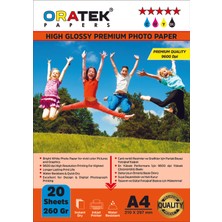 Oratek Papers Premium Double Sided (Çift Taraflı) Parlak A4 Fotoğraf Kağıdı 260 Gr. 20 Yaprak