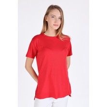 2991 Bisiklet Yaka Kaşkorse Tişört Kırmızı