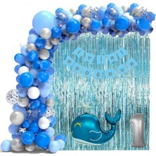 Düvenci Ticaret Mavi Balina Yaş Folyo Balonlu Mavi Gümüş Beyaz Doğum Günü Parti Seti