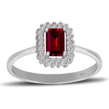 Silveranka 925 Ayar Gümüş Kırmızı Baget Taşlı Anturaj Yüzük