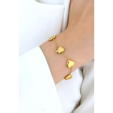 ÇLK Accessories Çelik Sıralı Bombeli Kalp Bileklik
