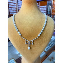 Firuze Gümüş Beyaz Inci Taşlı Gümüş Kolye