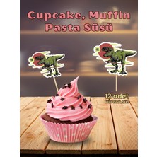 My Design Dinozor T-Rex Doğum Günü Pasta Kürdanı, 12 Adet Cupcake Süsü