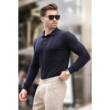 Lacivert Polo Yaka Çizgili Erkek Triko Kazak 7265