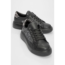 Ccway Kadın Cam Kırığı Detaylı Spor Ayakkabı Siyah Siyah Camkırığı