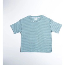 Plant Mini Kids Yeşil ve Beyaz Çizgili, %100 Pamuk, Yarım Kollu Bisiklet Yaka Çocuk T-Shirt