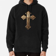 Hvit Stein Unisex Ornate Golden Cross, Religious Symbol Artistry, Intricate Cross Design Baskılı Sweatshirt
