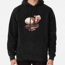 Hvit Stein Unisex Steampunk Airship With Red And Cream Balloon Baskılı Sweatshirt