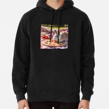 Hvit Stein Unisex Pizza Art Bunny Eeating Pizza Baskılı Sweatshirt