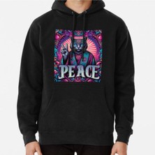 Hvit Stein Unisex Psychedelic Peace Cat: Trippy Neon Mushroom Fores Baskılı Sweatshirt