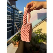 Yuvarlak Kadife Boncuk Tasarım Çanta - Pembe