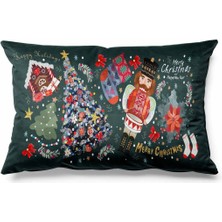 Woodhub Dikdörtgen Nutcracker Desenli Çift Tarafı Baskılı Süet Kırlent Kılıfı Yılbaşı - Noel