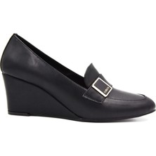 Beyaz (London) Dolgu Topuklu Günlük Kadın Ayakkabı Siyah