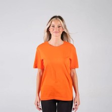 BafacoTekstil %100 Pamuklu Turuncu Basic T-Shirt Erkek / Kadın