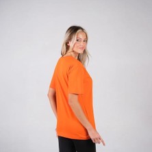 BafacoTekstil %100 Pamuklu Turuncu Basic T-Shirt Erkek / Kadın