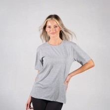 BafacoTekstil %100 Pamuklu Basic Gri T-Shirt Erkek / Kadın