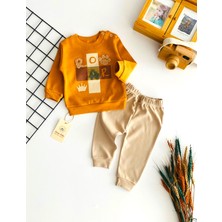 Neşeli Bebekler Roar Kabartma Desenli Yakadan Düğmeli Mevsmlik Takım Hardal