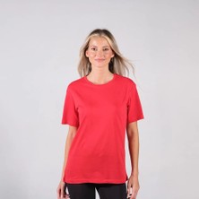 BafacoTekstil %100 Pamuklu Kırmızı Basic T-Shirt Erkek / Kadın