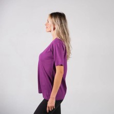 BafacoTekstil %100 Pamuklu Mor Basic T-Shirt Erkek / Kadın