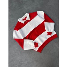 Tarz Yeri Unisex Üç İplik Parçalı Yakalı SweatShirt - Kırmızı