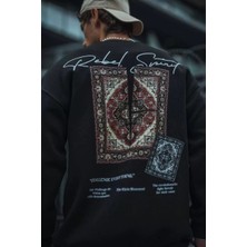 Tarz Yeri Uzun Kol Bisiklet Yaka Baskılı Sweatshirt - Siyah