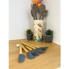 Vigo Home Bambu Saplı Silikon Spatula, Kaşık & Fırça Mini Set (5'li)