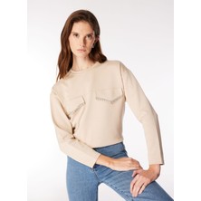 Fabrika Bisiklet Yaka Düz Açık Bej Kadın Sweatshırt F4WL-SWT0136