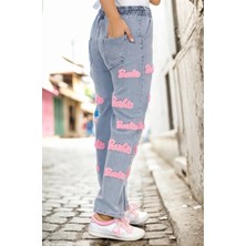 Pantulux Kız Çocuk Beli Lastikli Pamuk Barbie Nakış Işlemeli Kot Pantolon PNT-2037