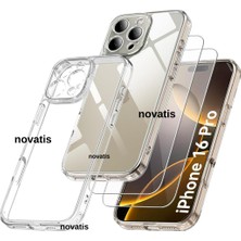 Novatis iPhone 16 Pro Uyumlu Kılıf +9h Cam 3D Kamera Korumalı Renksiz Sararmaz Ultra Koruma Şeffaf Kapak