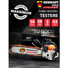 Germany Style Alman Turbo Benzinli Testere 15 Hpx 63CC Ağaç Odun Dal Kesme Makinesi Hediyeli