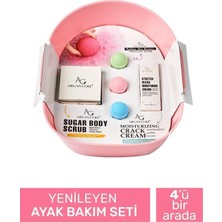 Argan Cure Yenileyen Ayak Bakım Seti ( Pedikür Leğeni-Şekerli Peeling-Çatlak Kremi-Nem Topu ) Pembe