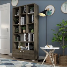 Demonte Home Mobilya Penguendh 2 Kapaklı 11 Raflı Kitaplık Ceviz